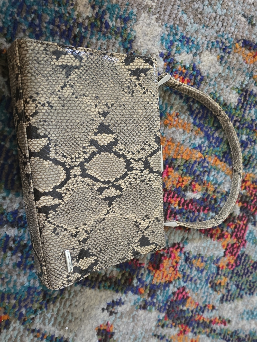 Nine West Snake-Print Structured Top-Handle Bag in Beige